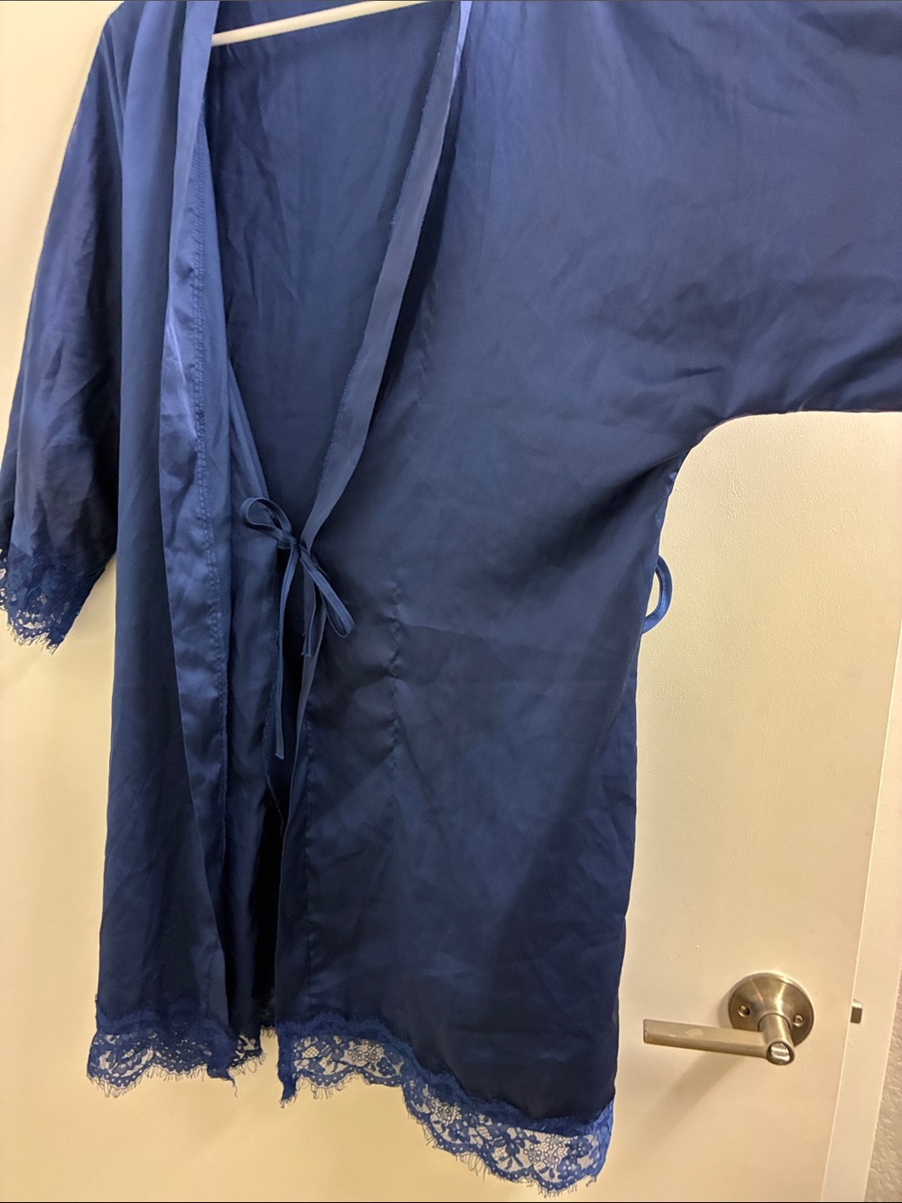 Navy Blue Satin Robe - Picture 4 of 6